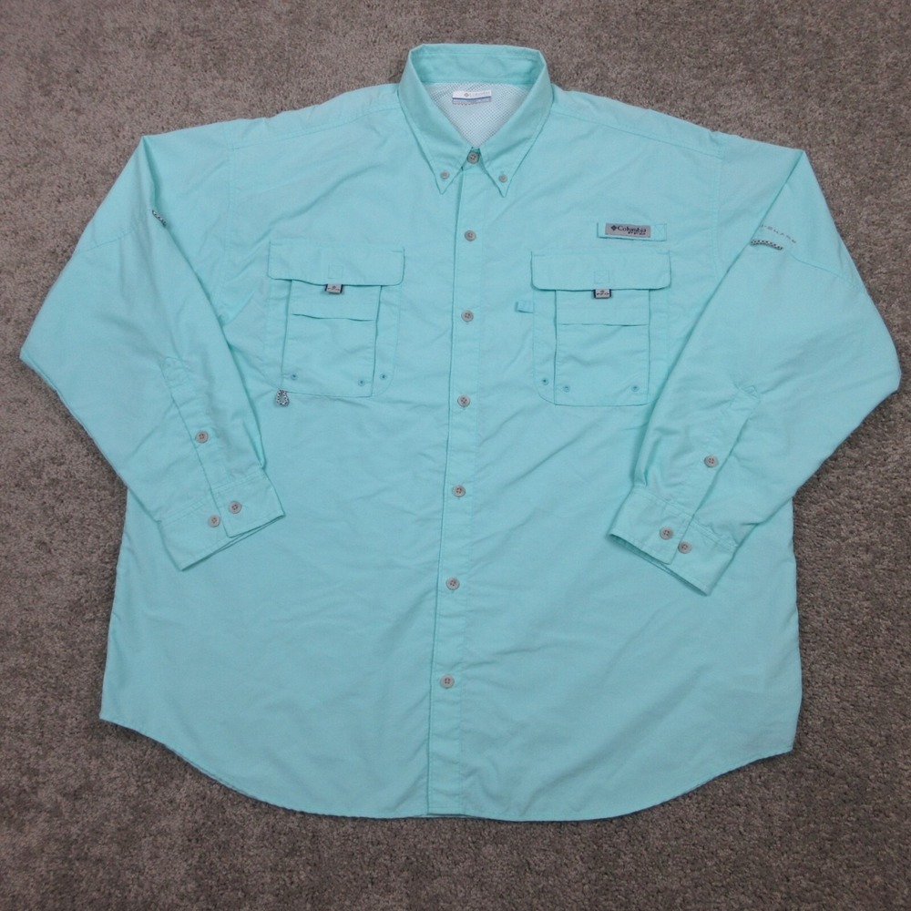 Columbia Shirt Mens XXL 2XL Blue Solid PFG Omnishade Vented Fishing Performance